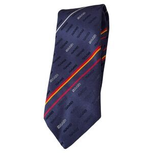 Vintage SAAB‎ Necktie Navy Blue Logo Stripes Silk Blend Men's Tie Sweden
